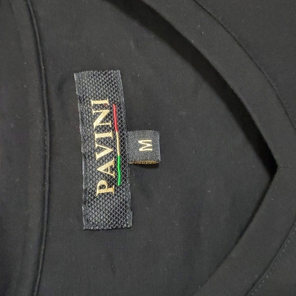 Pavini Men's Black Short Sleeve V-Neck Cotton T-shirt Size M - Picture 3 of 5